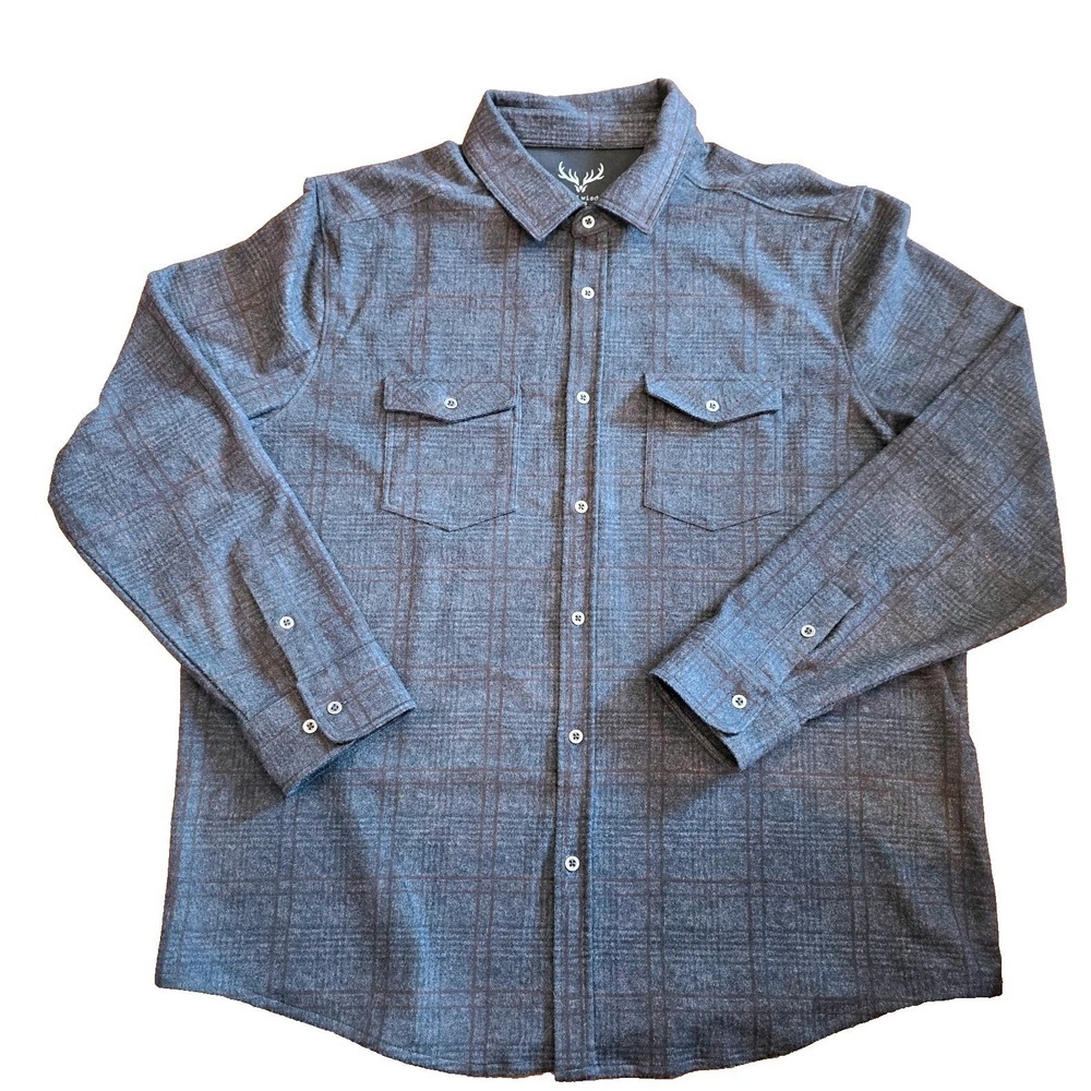 Age of Wisdom Men's XL/TG Gray Plaid Flannel Long Sleeve Button Down Shacket